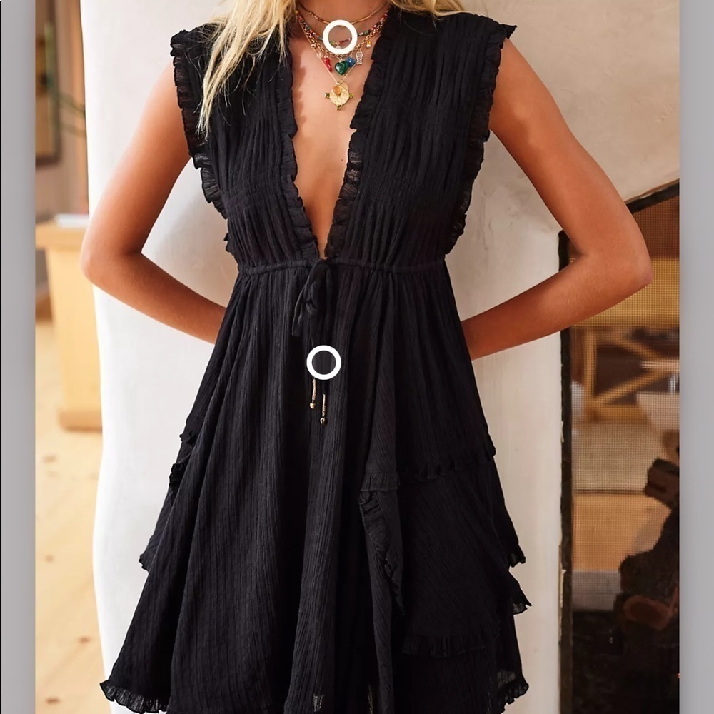 NEW Free People Antoinette Lined Fit and Flare Cotton Black S Mini Dress - Picture 3 of 16